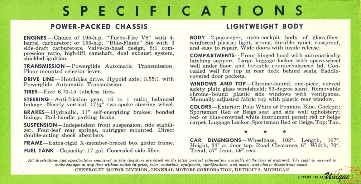 1955 Corvette Brochure Page 1